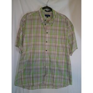 ENRO Green Plaid Short Sleeve Button Down Casual Shirt Large‎